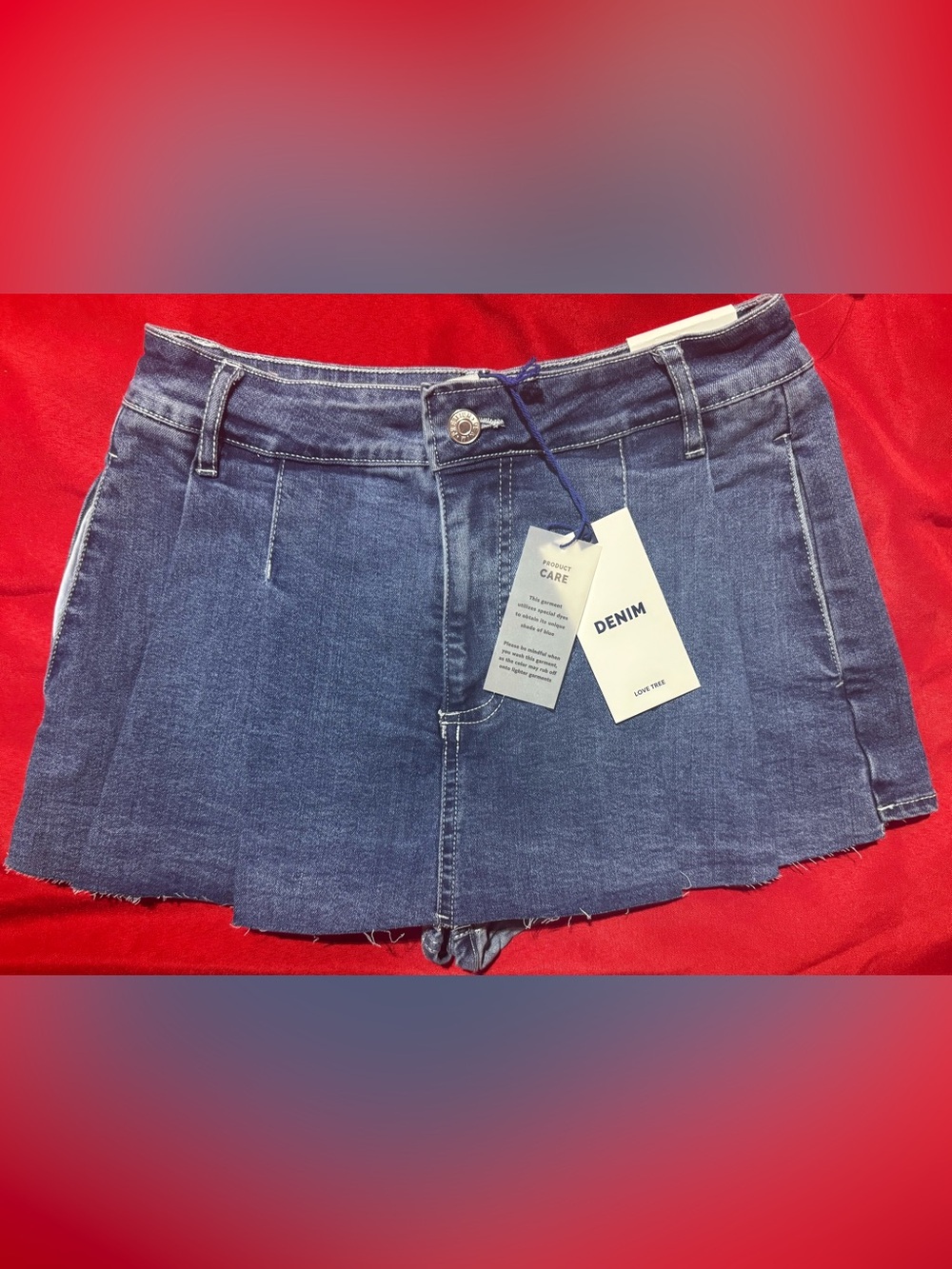 Love Tree Dark Blue Denim Skort with Frayed Hem